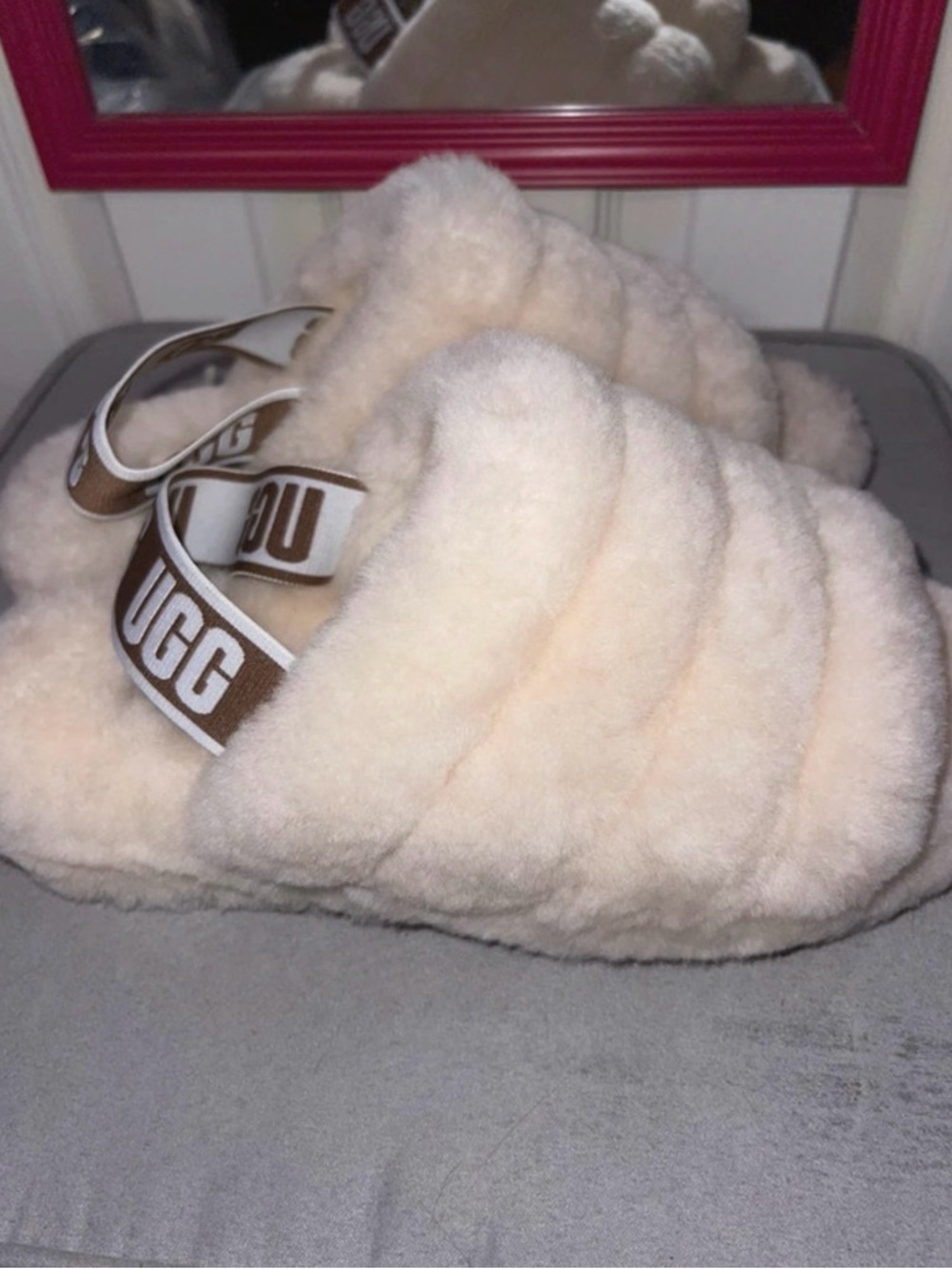 UGG Cream Fluff Slide with Branded Elastic Strap